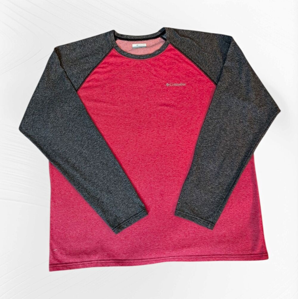 Columbia Men's XL Red & Grey Long Sleeve Crew Neck T-shirt